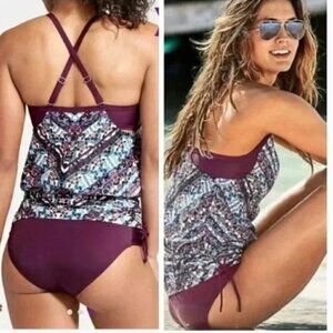 Athleta Marrakesh Side Scrunch Tankini Swim Top Size 34 D/DD Purple
